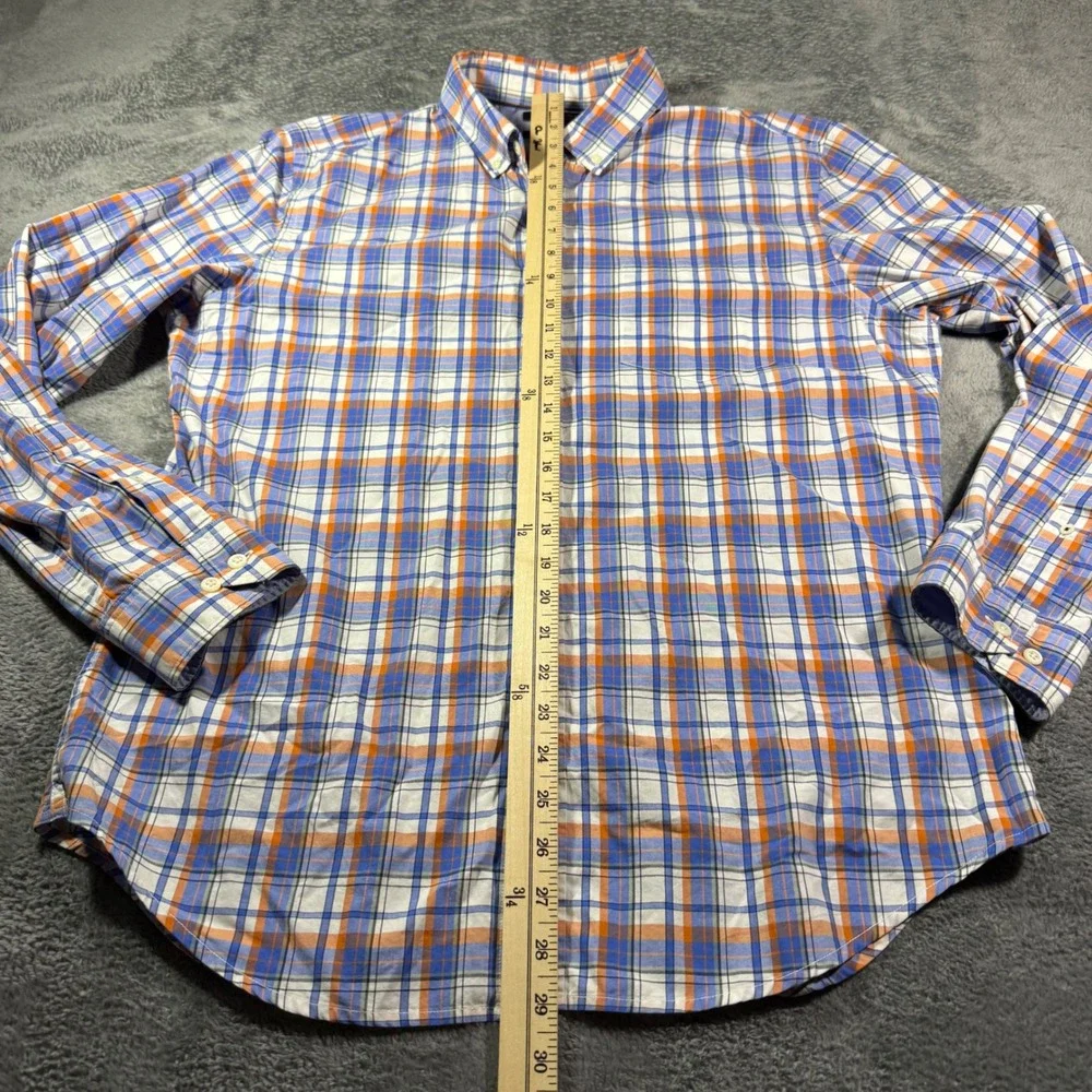 Banana Republic Mens Tailored Slim Fit Plaid Button Down Shirt Blue Orange L